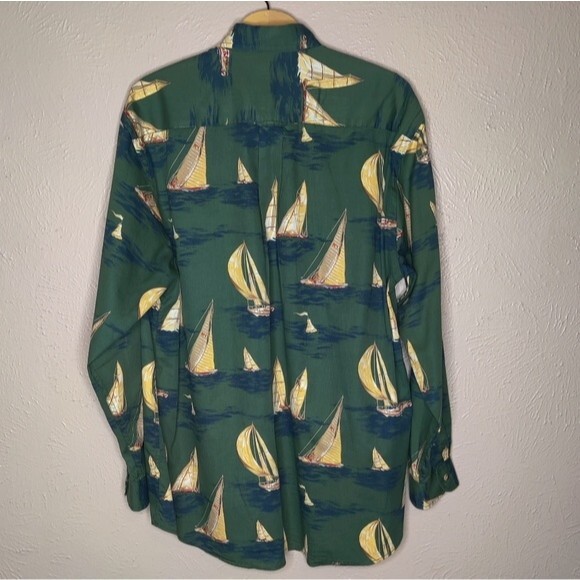 Nautica Green Sailboat/Novelty Print Long Sleeve Button Down Shirt Sz. Medium - Picture 5 of 7